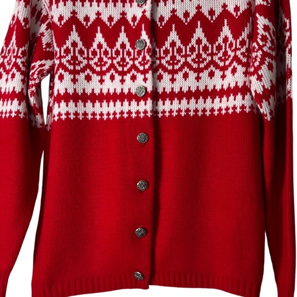 Vintage Christmas Red Jersild Cardigan Women Metal Buttons 80s Sweater‎ M - Picture 8 of 9